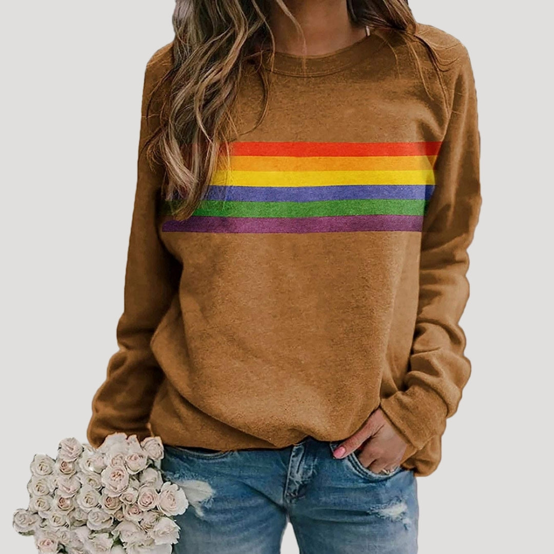 Women’s Spring Rainbow Stripe Casual Sweatshirt