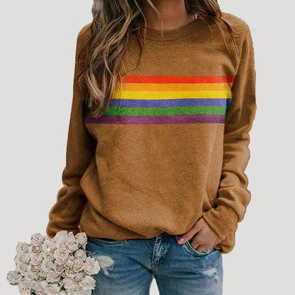 Women’s Spring Rainbow Stripe Casual Sweatshirt
