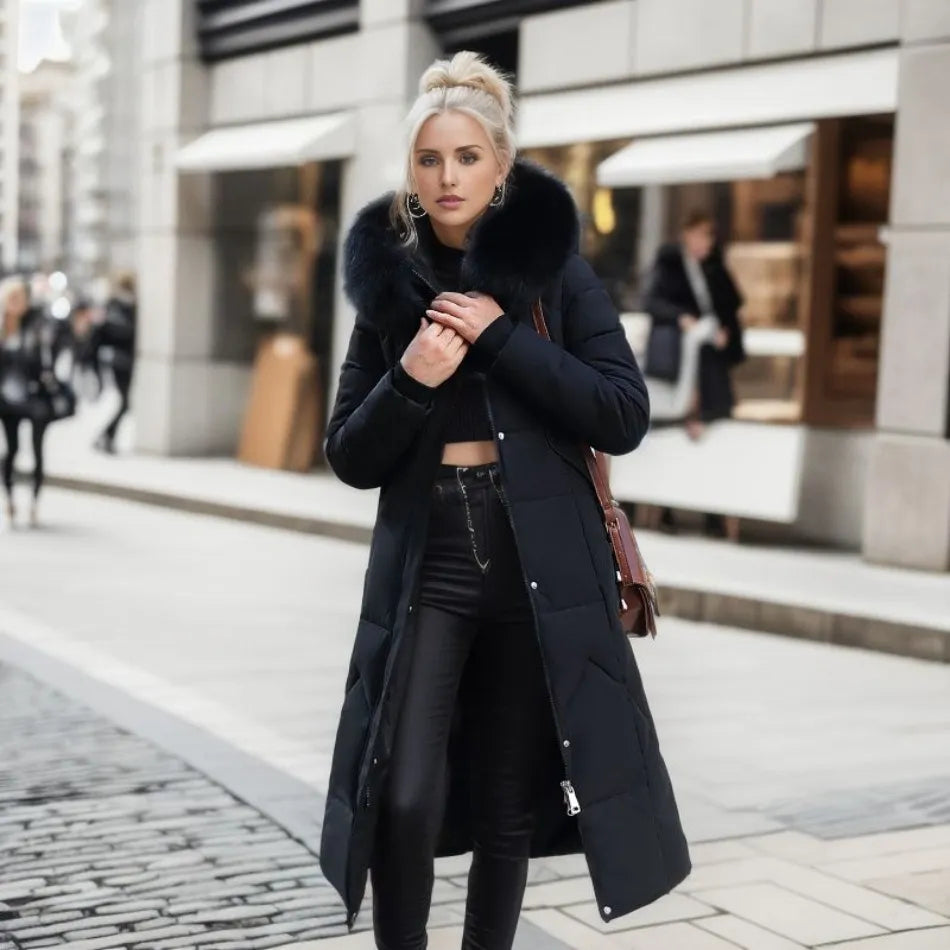 Women’s Winter Quilted Coat with Hood Trim