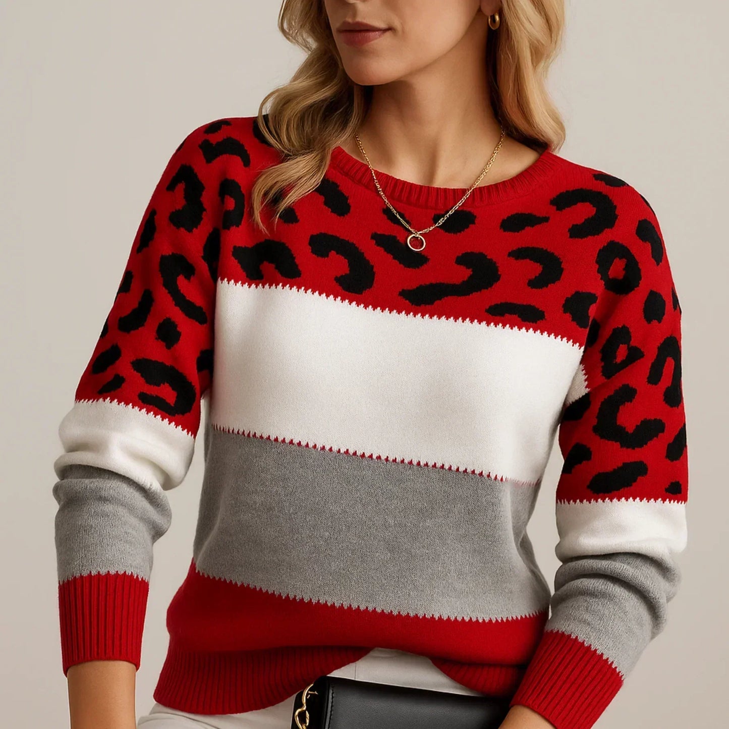 Leisure Sweater with Leopard Print