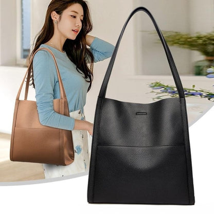Classic Solid Color Genuine Leather Shoulder Bag