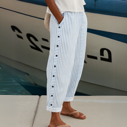 Stylish Striped Button Pants
