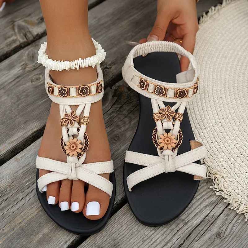 Flower Beaded Bohemian Sandals