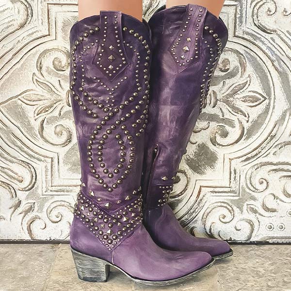 Women’s Studded Cowboy Boots with Chunky Heel