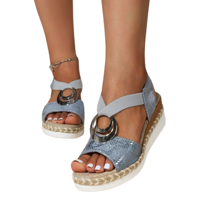 Bellagio Women's Strappy Metal Accent Wedge Heels