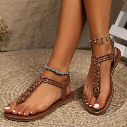 Sandalias planas vintage color marrón con tira en T