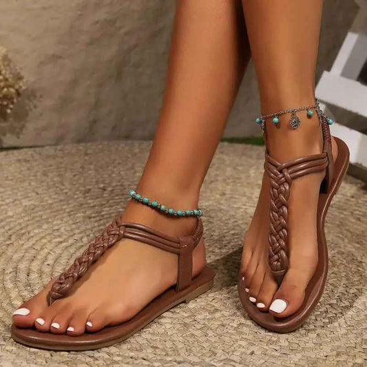 Vintage Brown T-Strap Flat Sandals