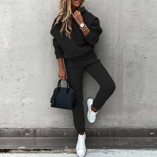 Conjunto de sudadera con capucha y joggers elásticos para mujer