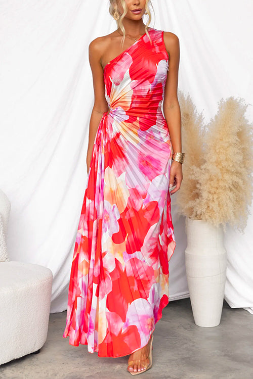Pleated One-Shoulder Dress