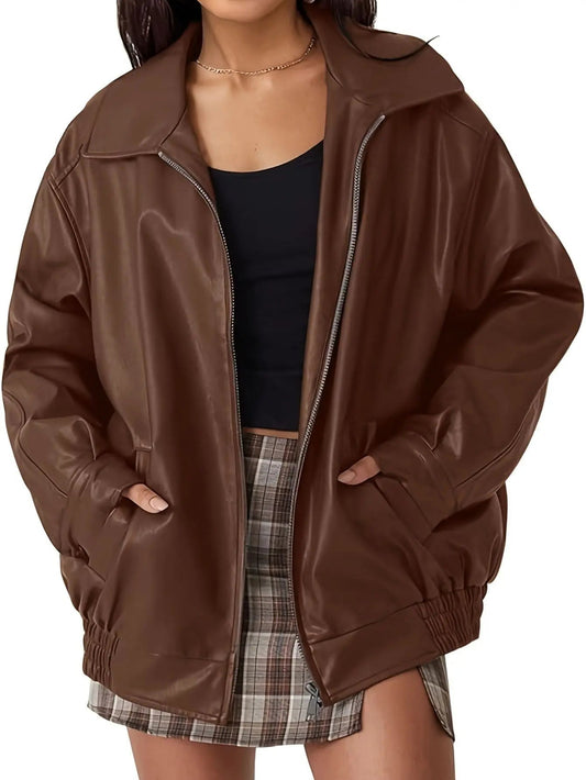 Women’s Classic Oversized Leather Bomber jacket