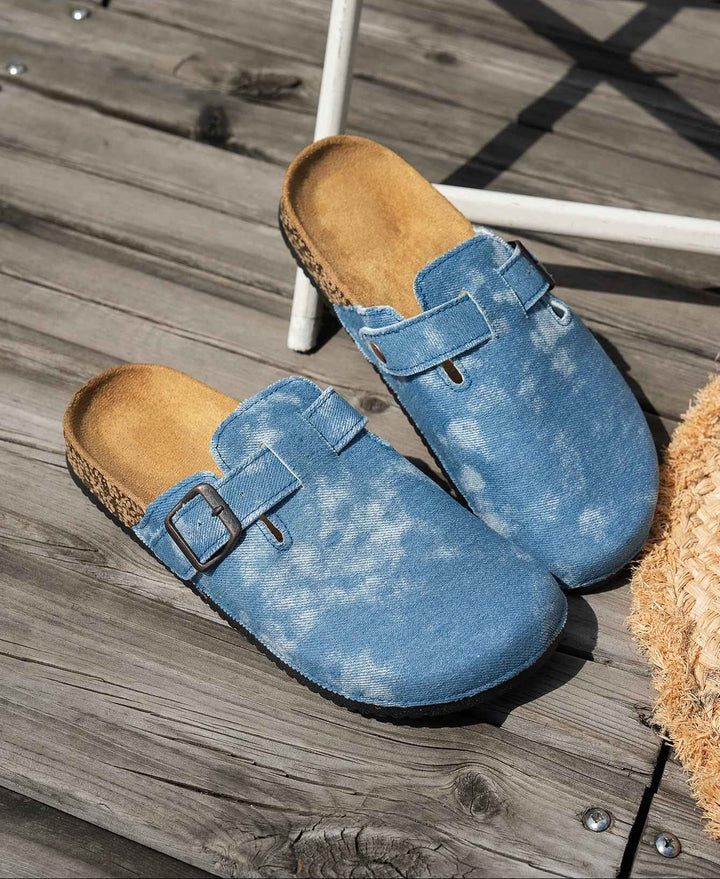 Cork Sole Buckle Slide Slippers