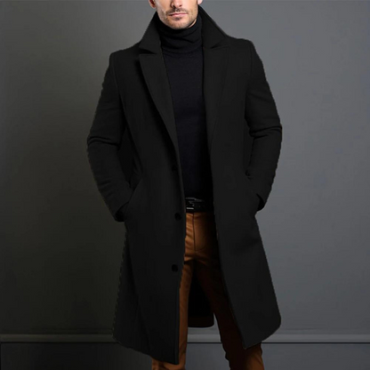 Classic Long Overcoat with Lapel for Men