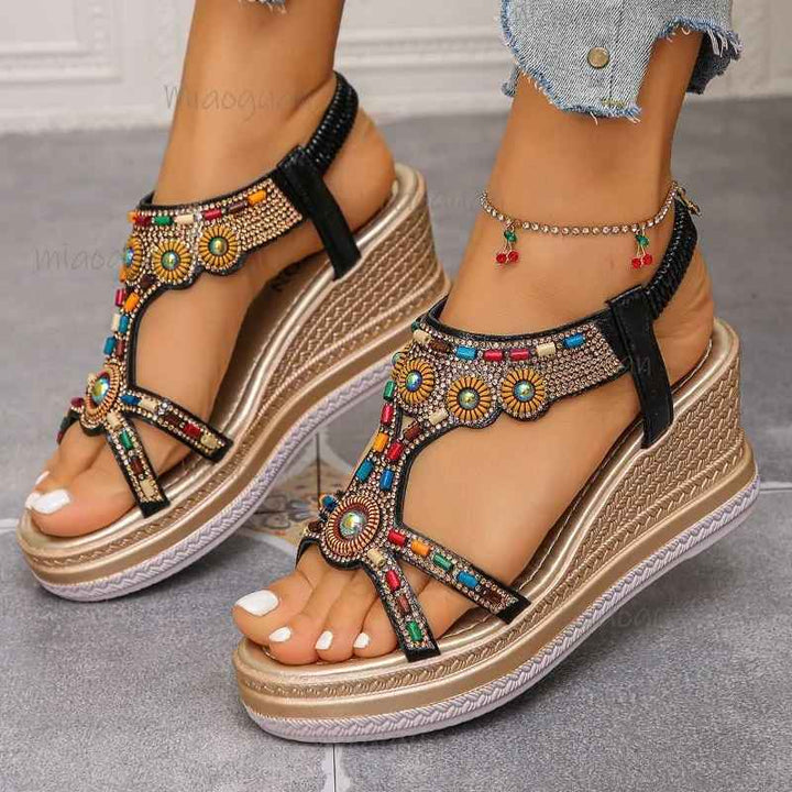 Beaded Bohemian Platform Sandals
