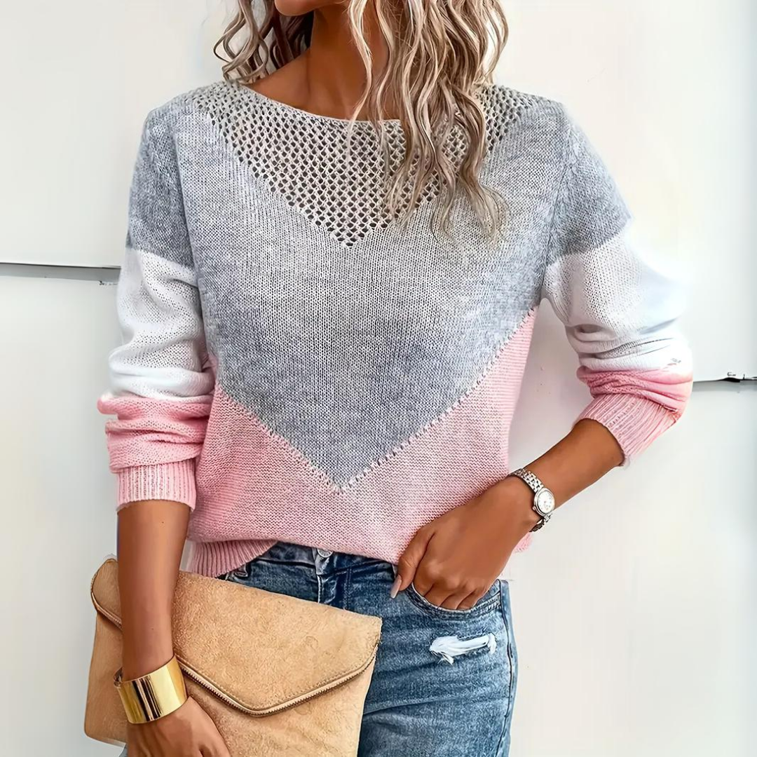 Women’s Color Block Sweater with Mesh Detail