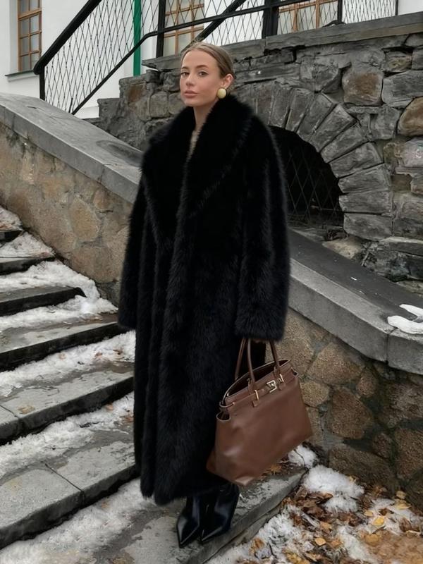 Women's Solid Color Open Faux Fur Coat