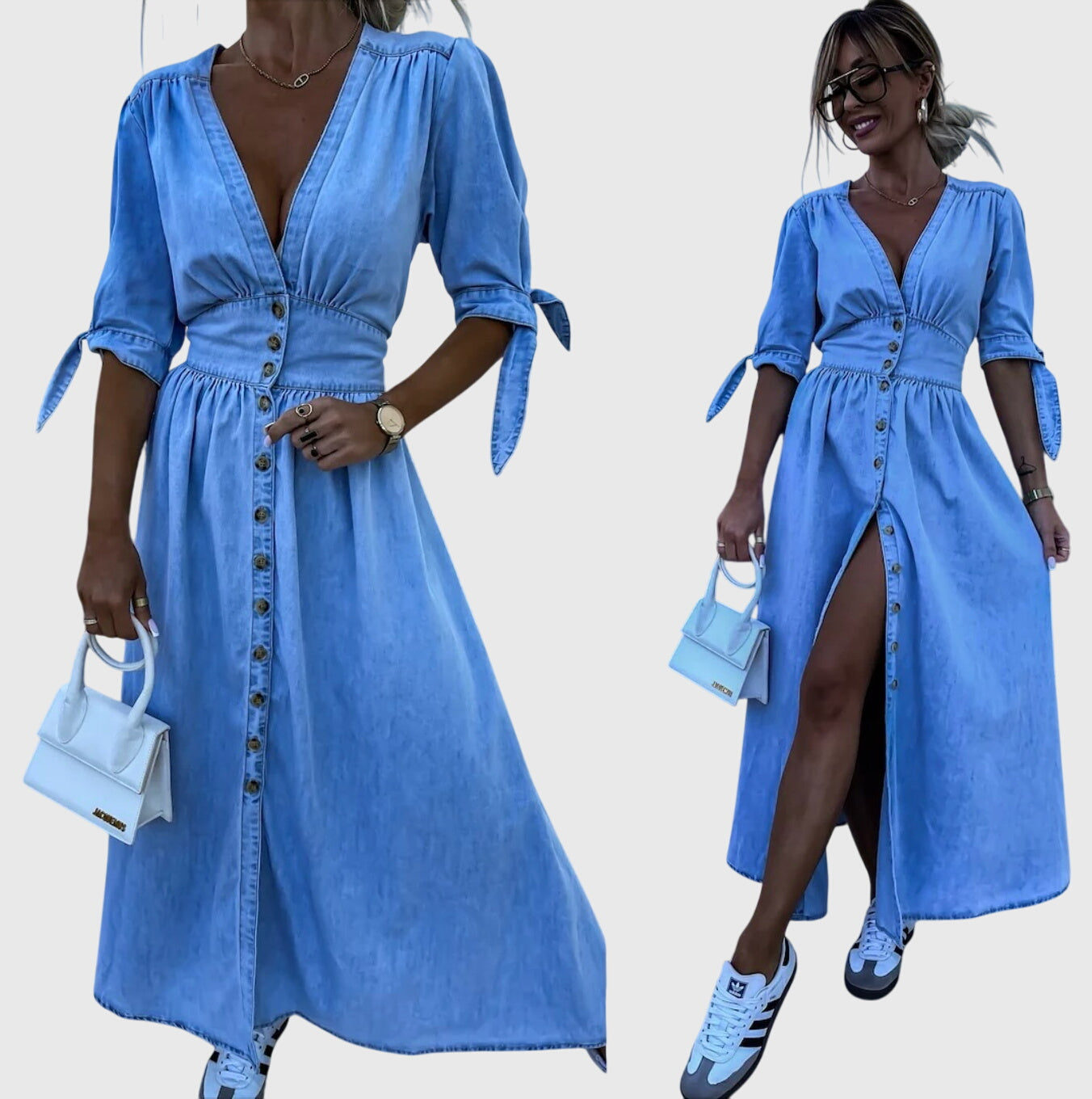 Elegant Button Detail Midi Dress