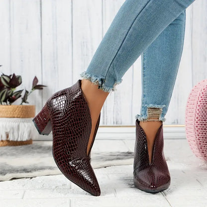 Women's Stylish Reptile-Textured Ankle Boots