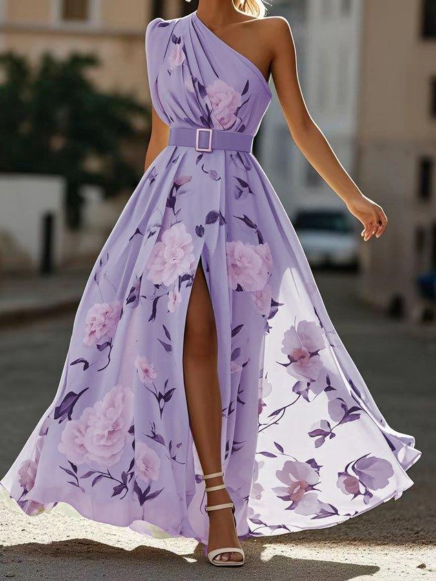 Julie | Light Green Floral One-Shoulder Maxi Dress