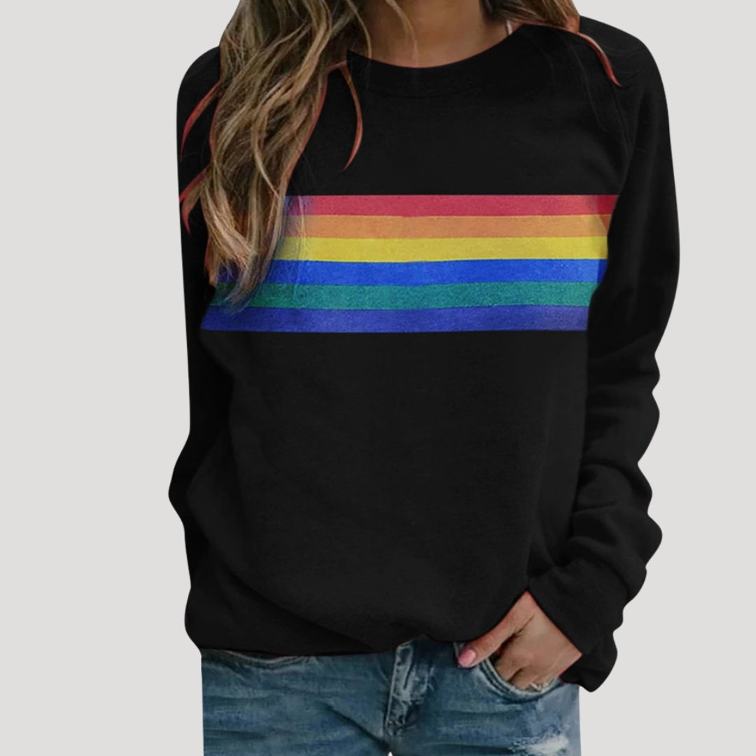 Women’s Spring Rainbow Stripe Casual Sweatshirt