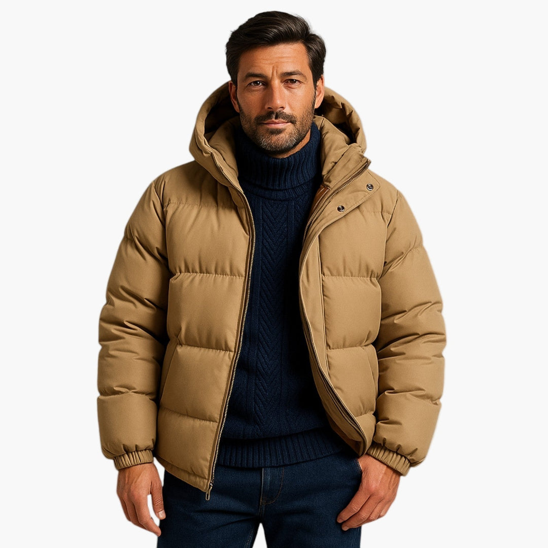 Men’s Quilted Winter Zip-Up Hooded Jacket
