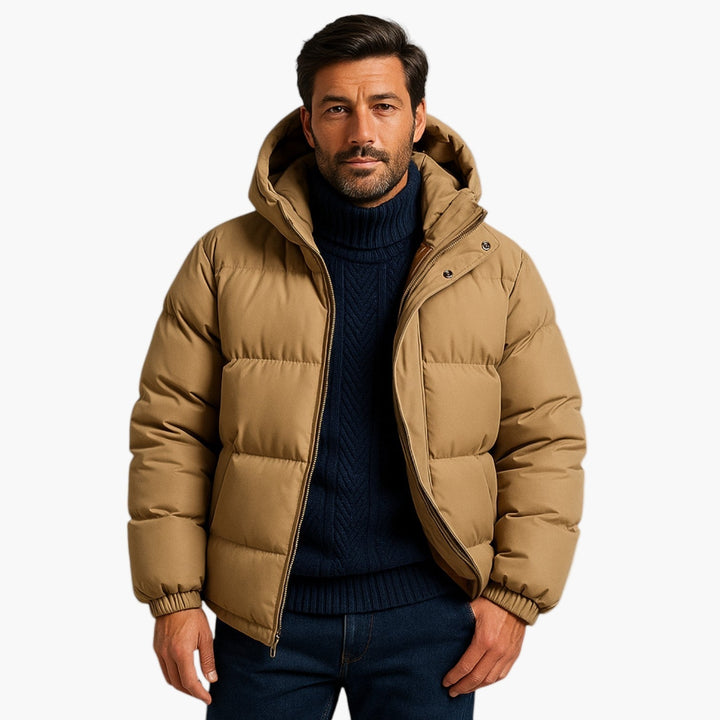 Men’s Quilted Winter Zip-Up Hooded Jacket