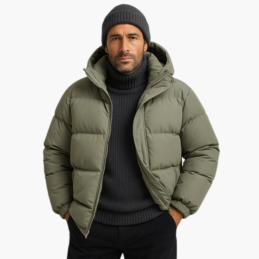 Men’s Quilted Winter Zip-Up Hooded Jacket
