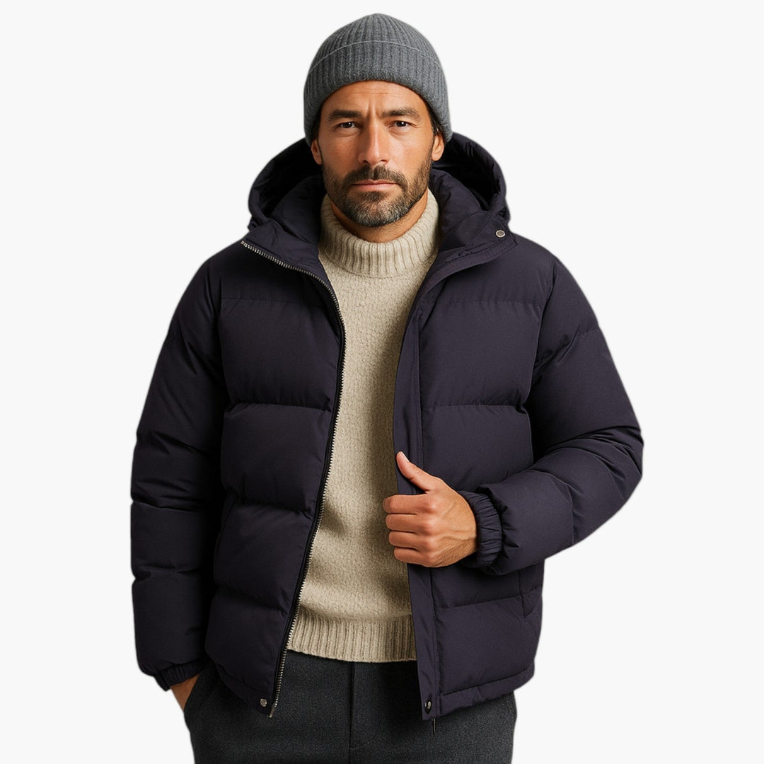 Men’s Quilted Winter Zip-Up Hooded Jacket