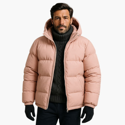 Men’s Quilted Winter Zip-Up Hooded Jacket