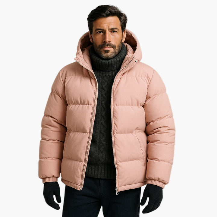 Men’s Quilted Winter Zip-Up Hooded Jacket