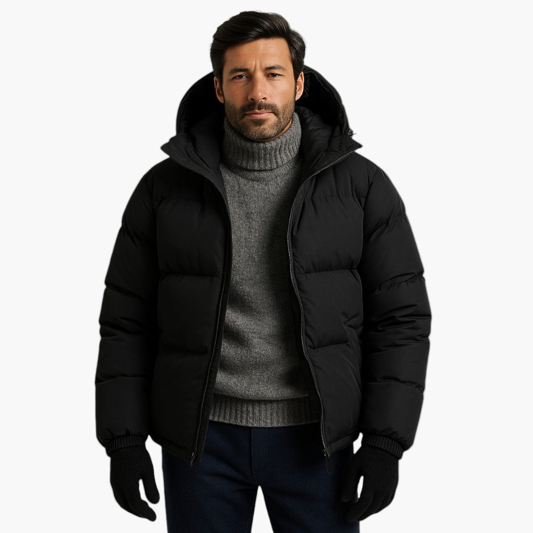 Men’s Quilted Winter Zip-Up Hooded Jacket