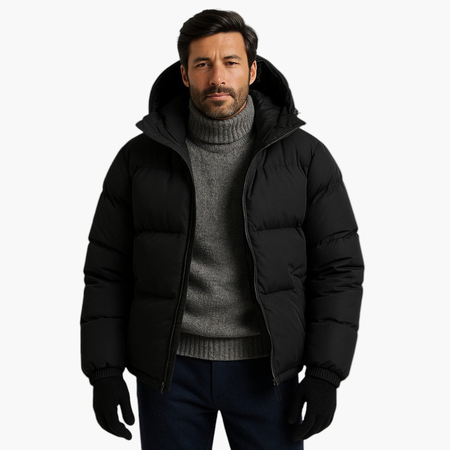 Men’s Quilted Winter Zip-Up Hooded Jacket