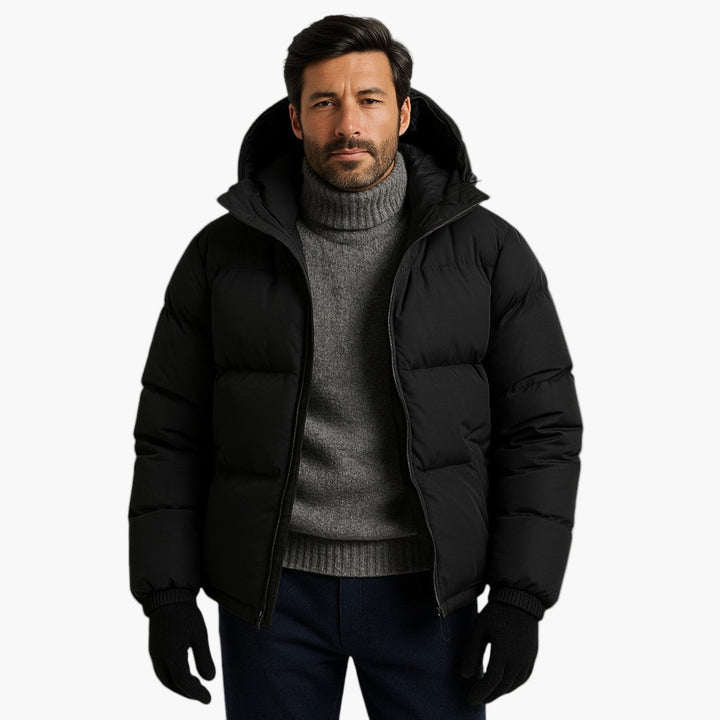 Men’s Quilted Winter Zip-Up Hooded Jacket