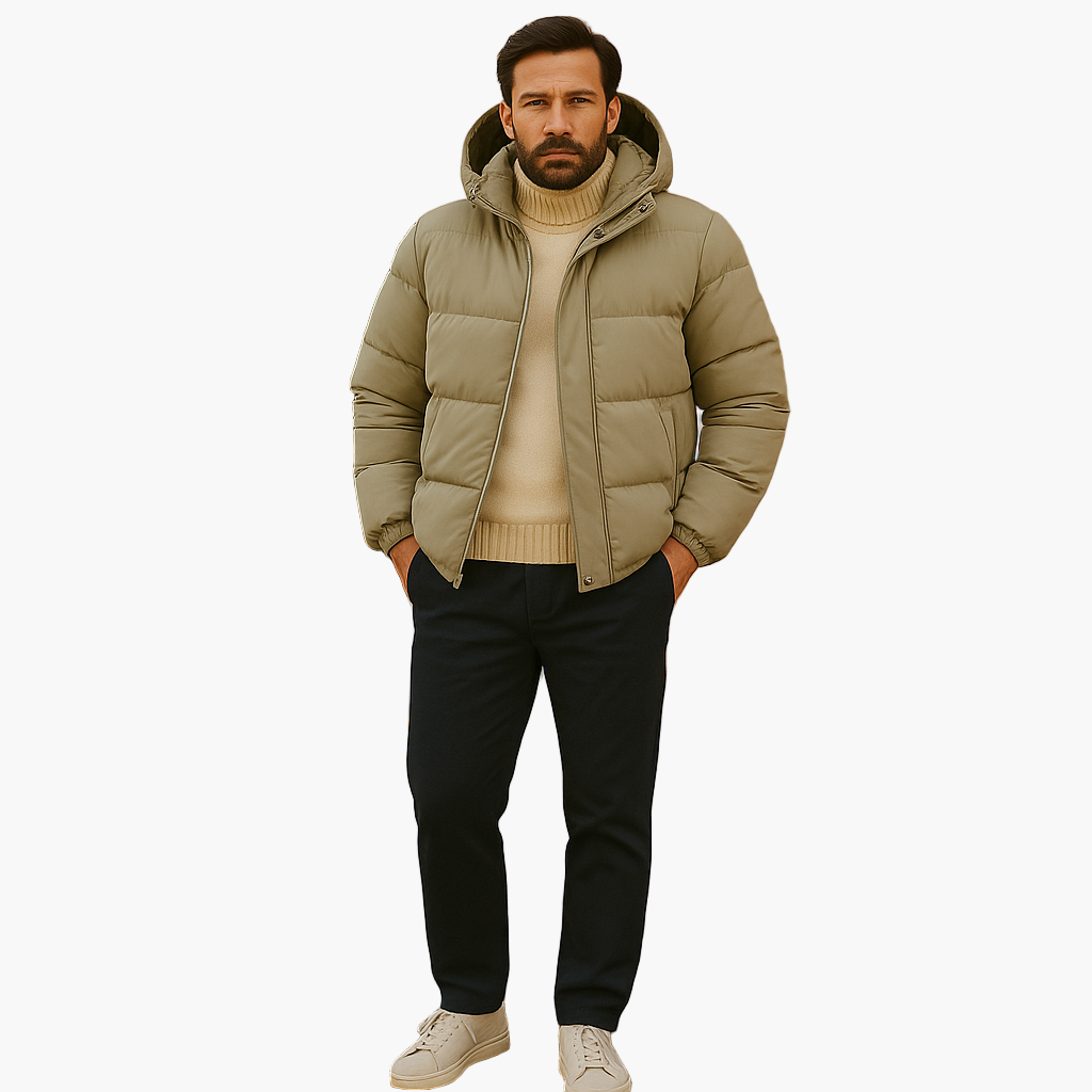 Men’s Quilted Winter Zip-Up Hooded Jacket