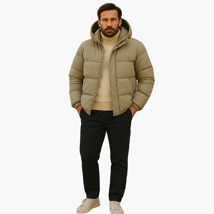 Men’s Quilted Winter Zip-Up Hooded Jacket