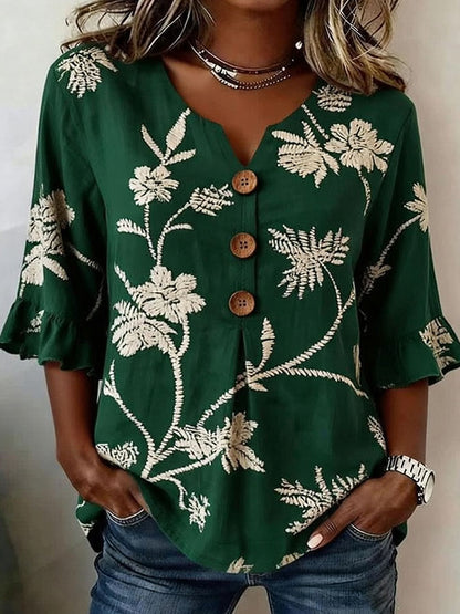 Women'S Floral Art Retro Printed Casual Top