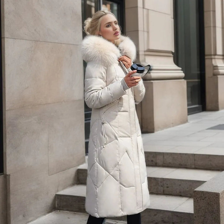 Women’s Winter Quilted Coat with Hood Trim