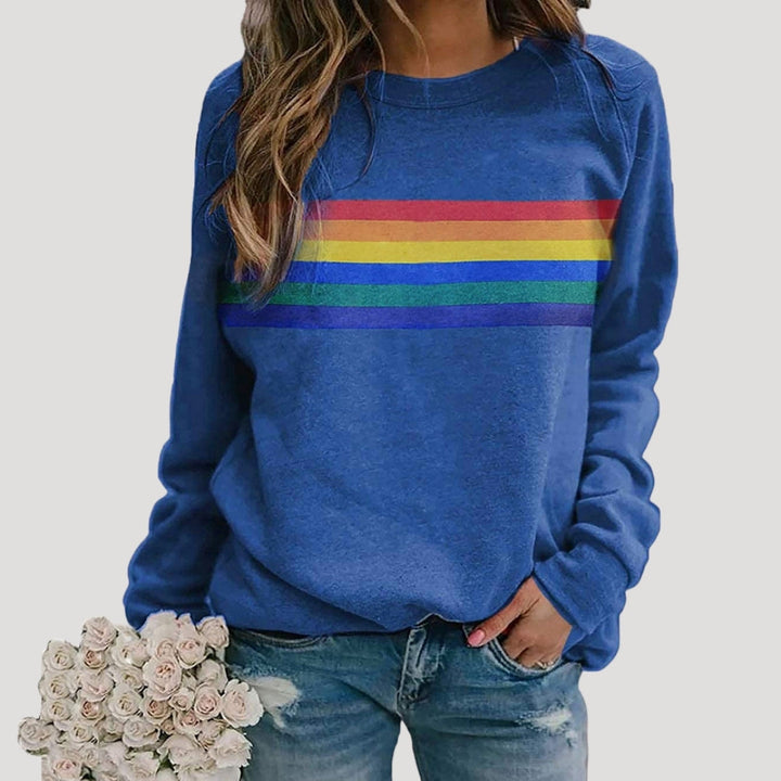 Women’s Spring Rainbow Stripe Casual Sweatshirt