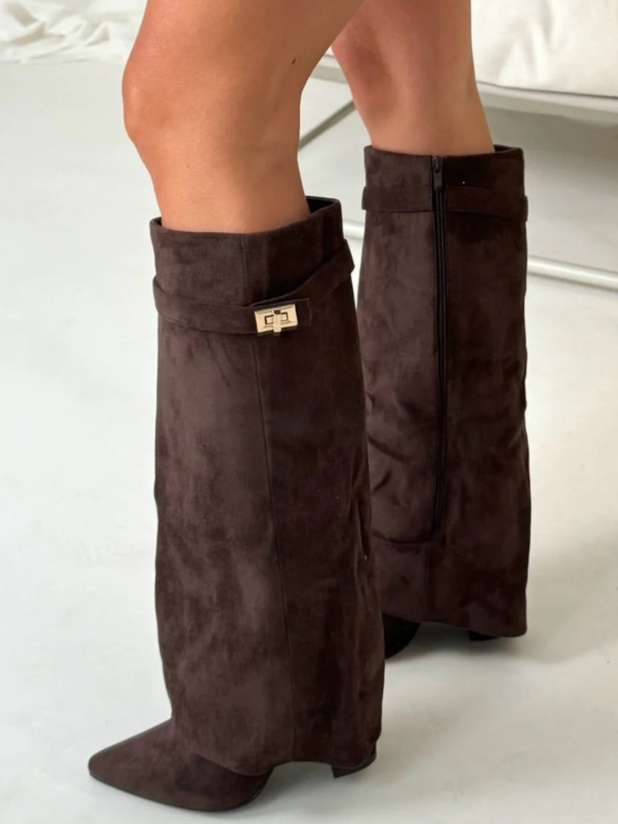 Women’s Leather Thigh-High Boots with Buckle