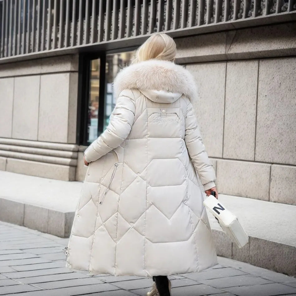 Women’s Winter Quilted Coat with Hood Trim