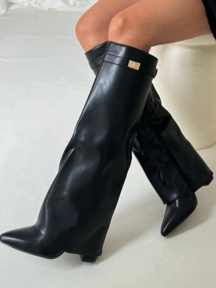 Women’s Leather Thigh-High Boots with Buckle