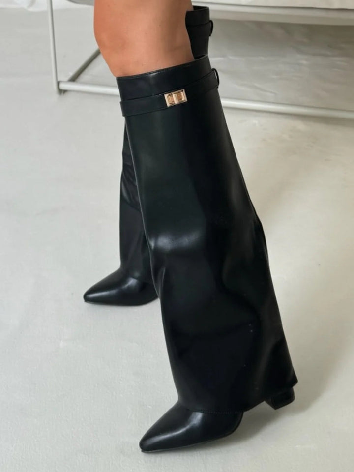 Women’s Leather Thigh-High Boots with Buckle
