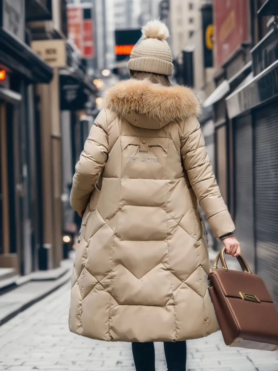 Women’s Winter Quilted Coat with Hood Trim
