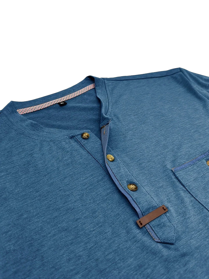 Camisa Clásica de Cuello Redondo con Bolsillo