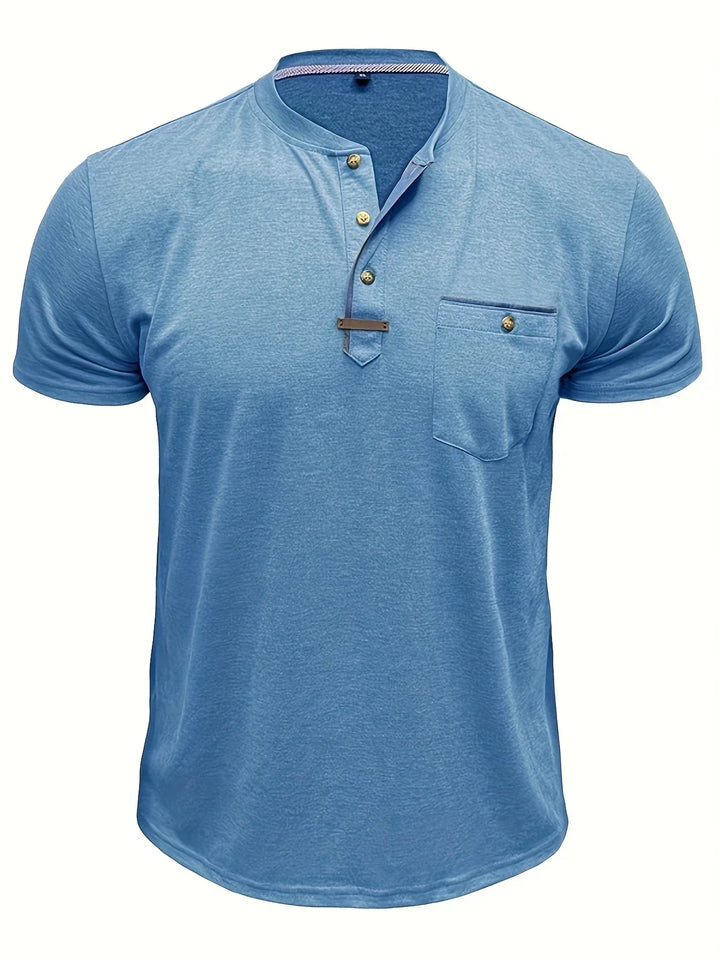 Camisa Clásica de Cuello Redondo con Bolsillo