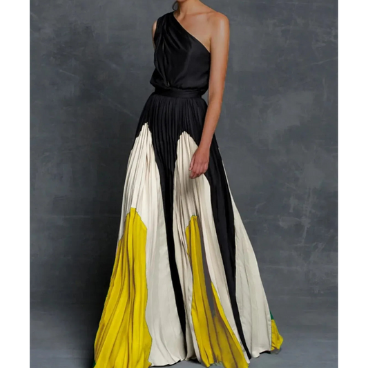 Vestido largo asimétrico de mujer con un solo hombro