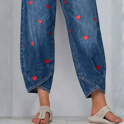ROMINA | HEART-PRINT DENIM ANKLE TROUSERS