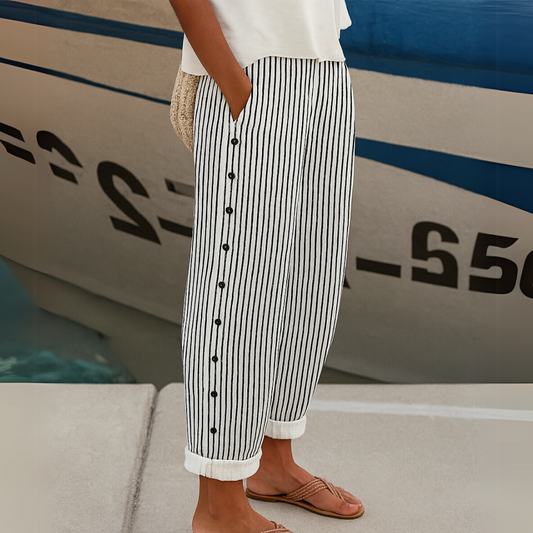 Stylish Striped Button Pants