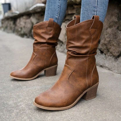Botas de tacón inspiradas en el estilo cowboy de invierno para mujer