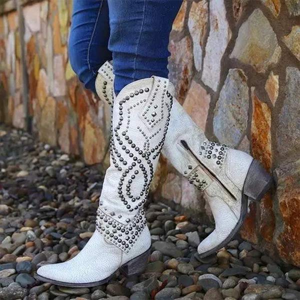 Women’s Studded Cowboy Boots with Chunky Heel