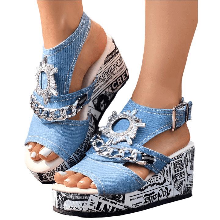 Sandalias Sorbonne de cuña de mezclilla